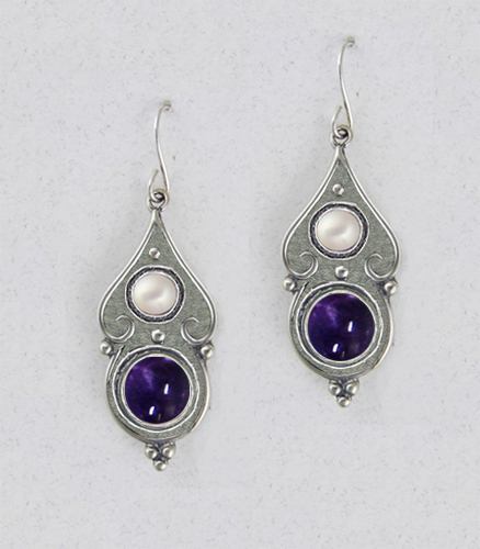 Sterling Silver Iolite And Cultured Freshwater Pearl Gemstone Drop Dangle Earrings